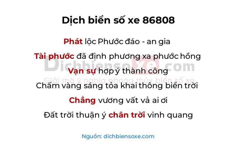 Dịch thơ biển số 86808