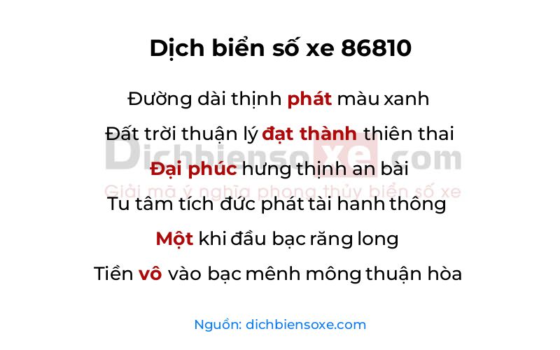 Dịch thơ biển số 86810