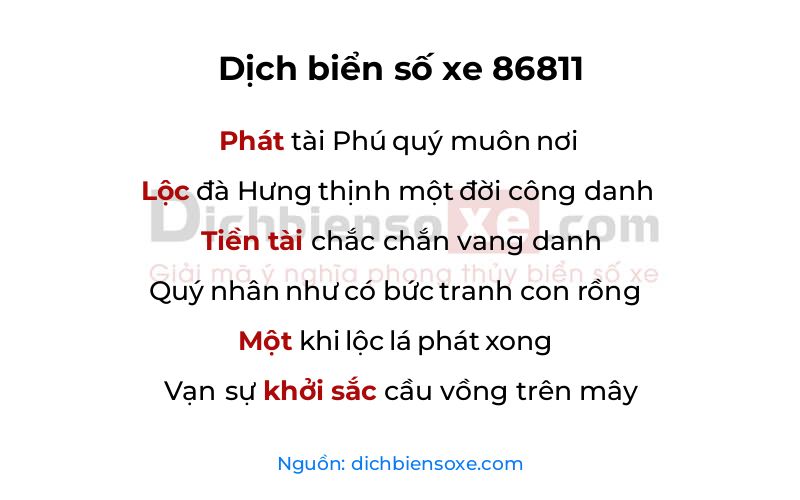 Dịch thơ biển số 86811