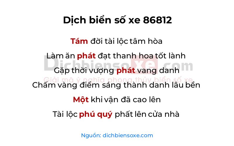 Dịch thơ biển số 86812