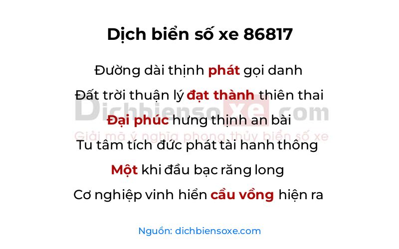 Dịch thơ biển số 86817