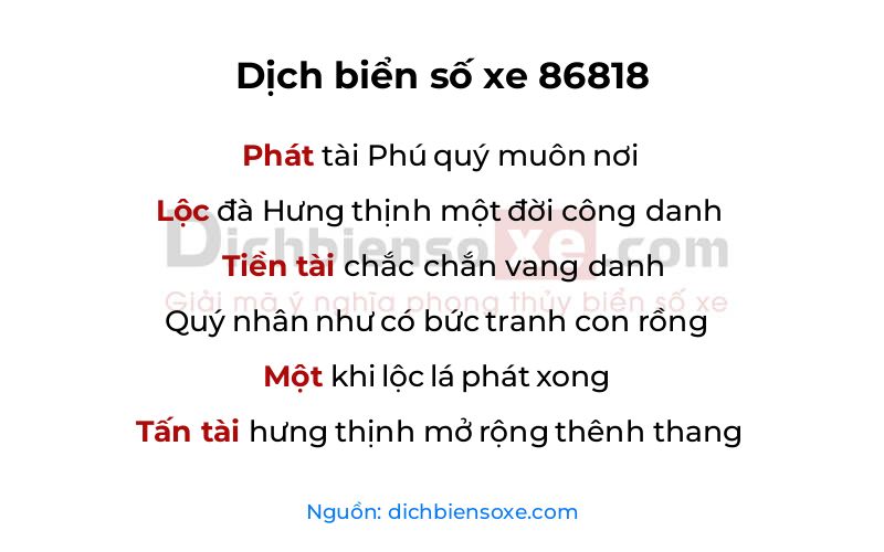 Dịch thơ biển số 86818