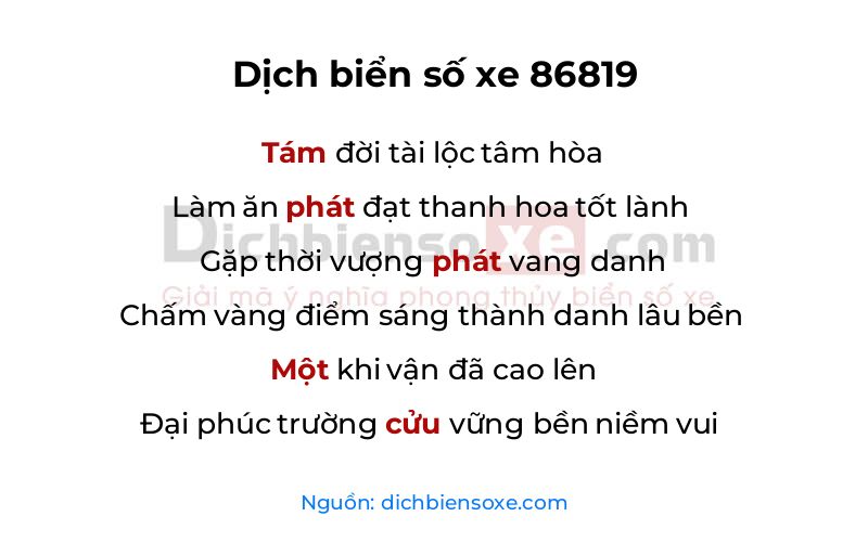 Dịch thơ biển số 86819