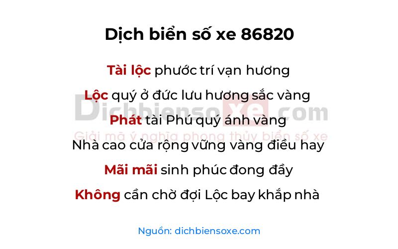 Dịch thơ biển số 86820