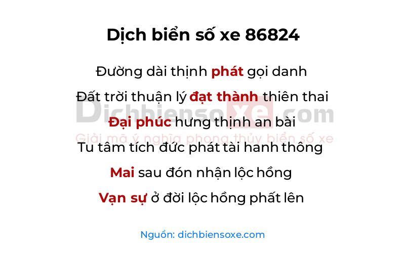 Dịch thơ biển số 86824