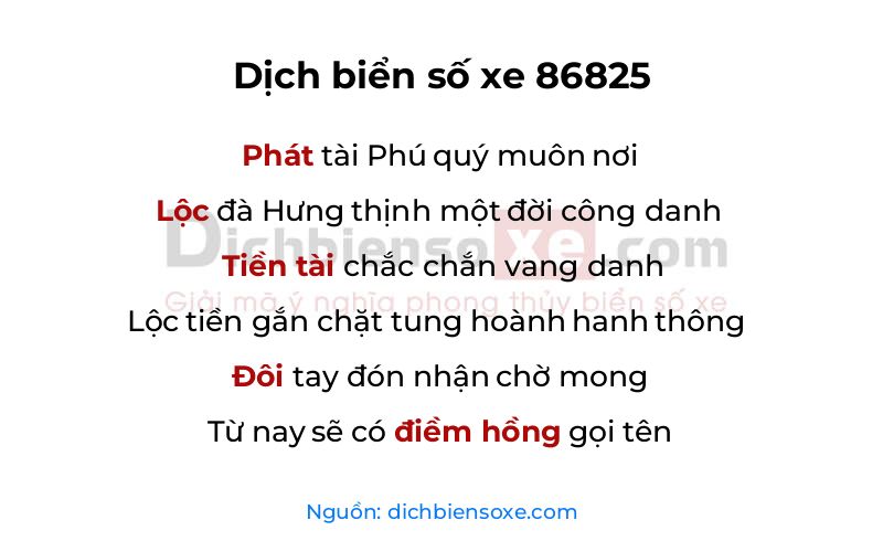 Dịch thơ biển số 86825