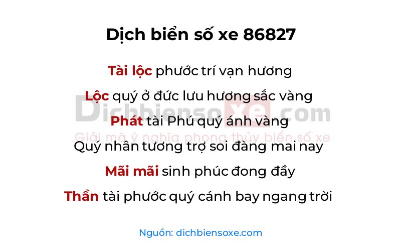 Dịch thơ biển số 86827