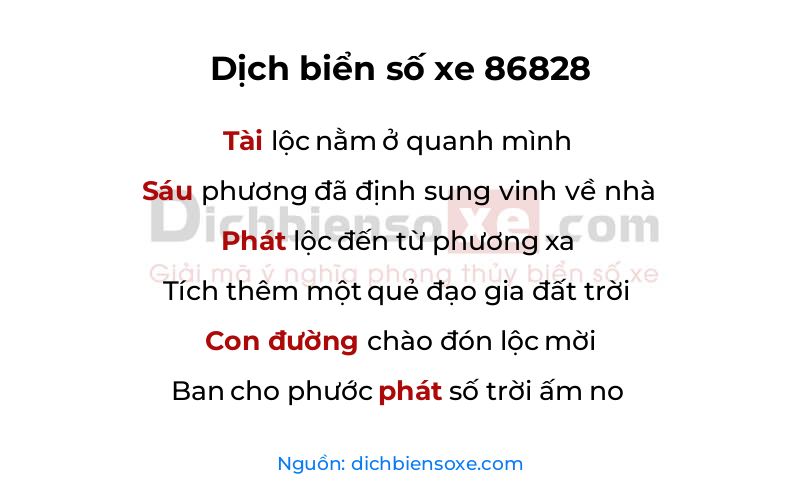 Dịch thơ biển số 86828