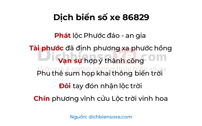 Dịch thơ biển số 86829