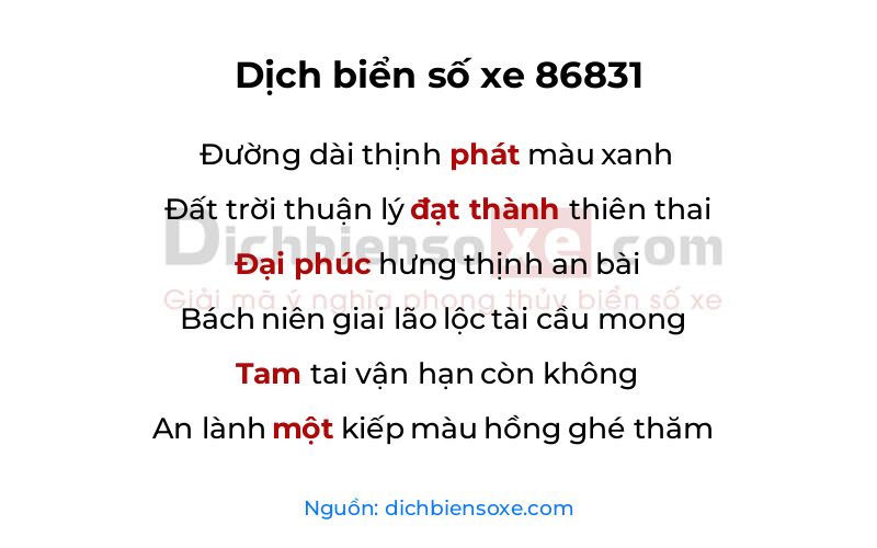 Dịch thơ biển số 86831