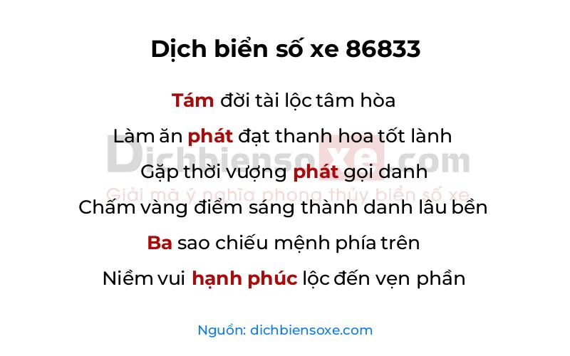Dịch thơ biển số 86833