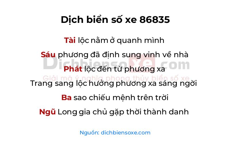 Dịch thơ biển số 86835