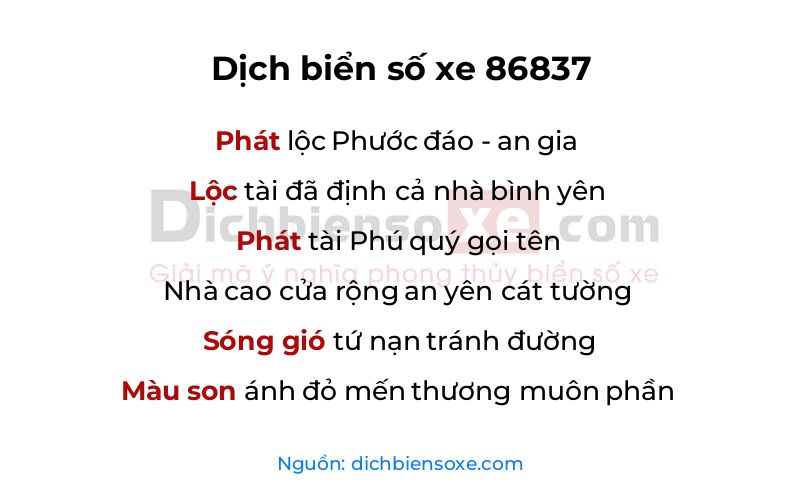 Dịch thơ biển số 86837