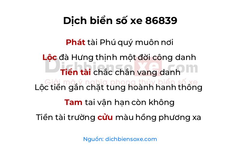 Dịch thơ biển số 86839