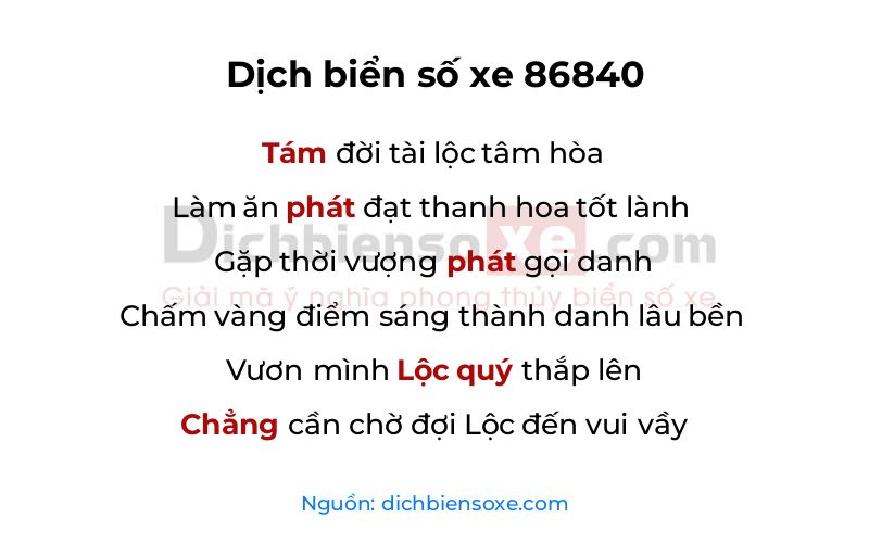 Dịch thơ biển số 86840