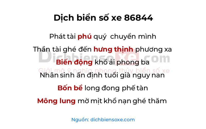 Dịch thơ biển số 86844