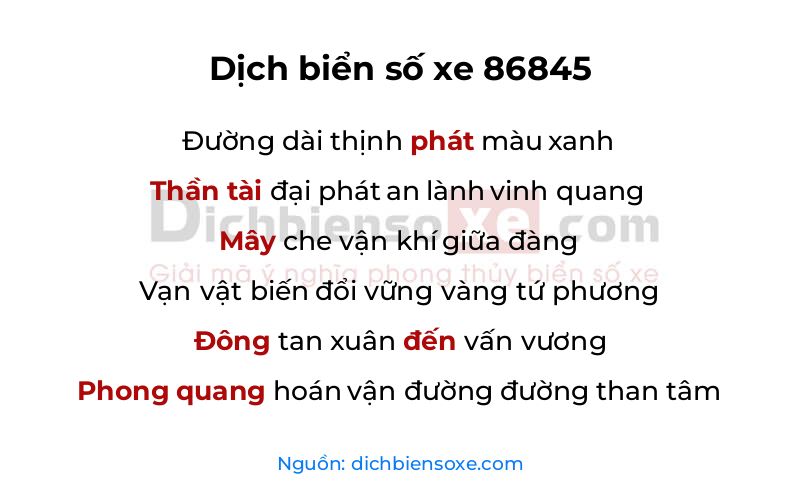 Dịch thơ biển số 86845
