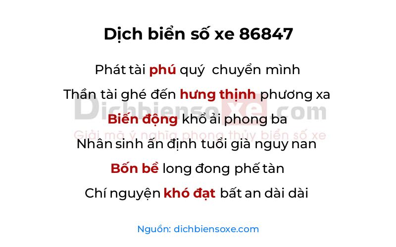 Dịch thơ biển số 86847