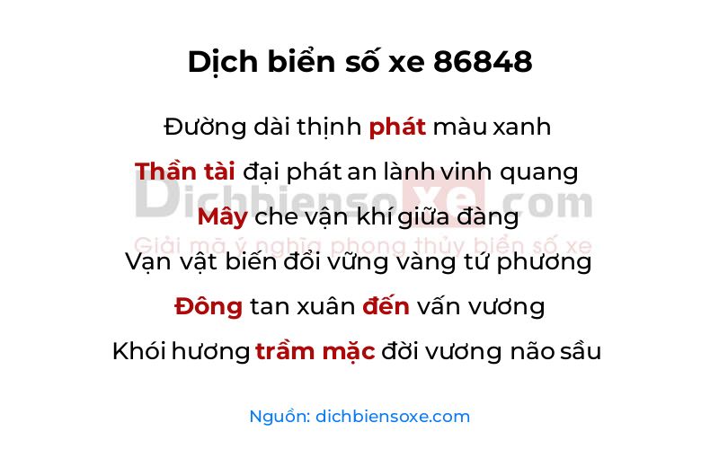 Dịch thơ biển số 86848