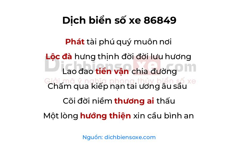 Dịch thơ biển số 86849