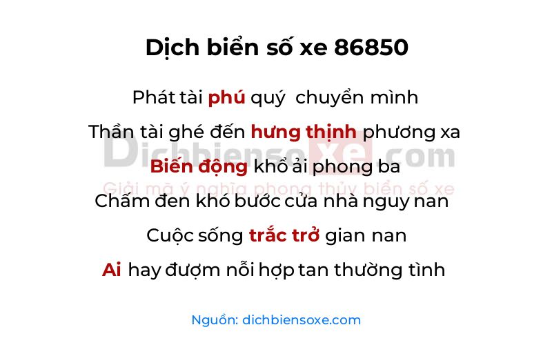 Dịch thơ biển số 86850