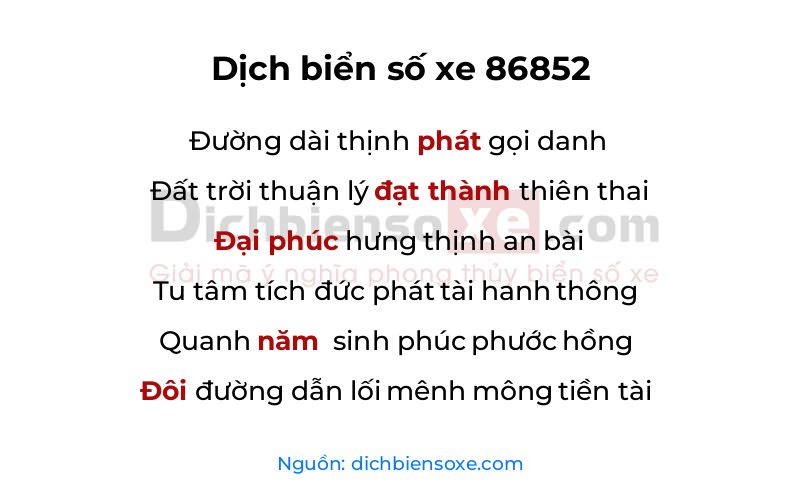 Dịch thơ biển số 86852