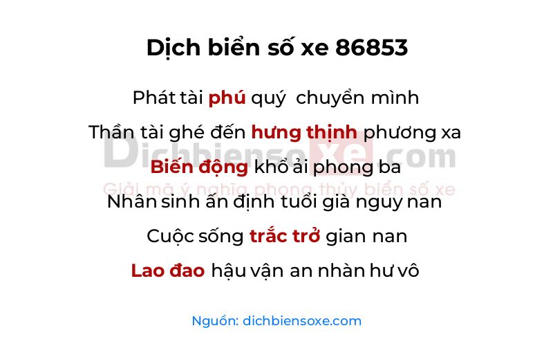 Dịch thơ biển số 86853