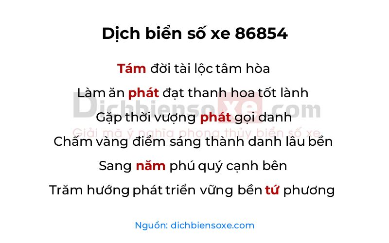 Dịch thơ biển số 86854