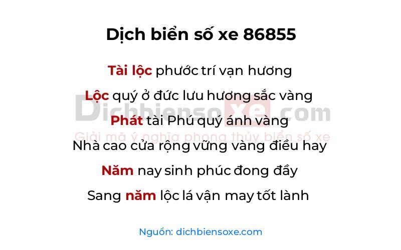Dịch thơ biển số 86855