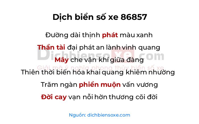 Dịch thơ biển số 86857