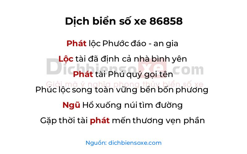 Dịch thơ biển số 86858