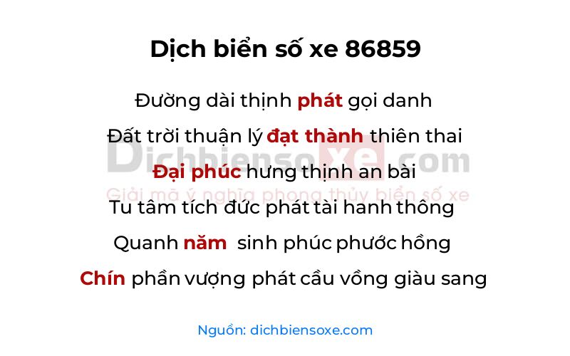 Dịch thơ biển số 86859