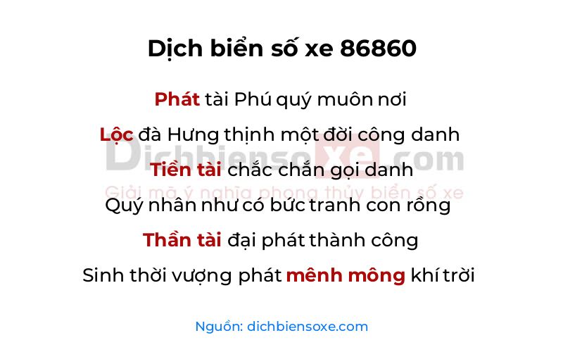 Dịch thơ biển số 86860
