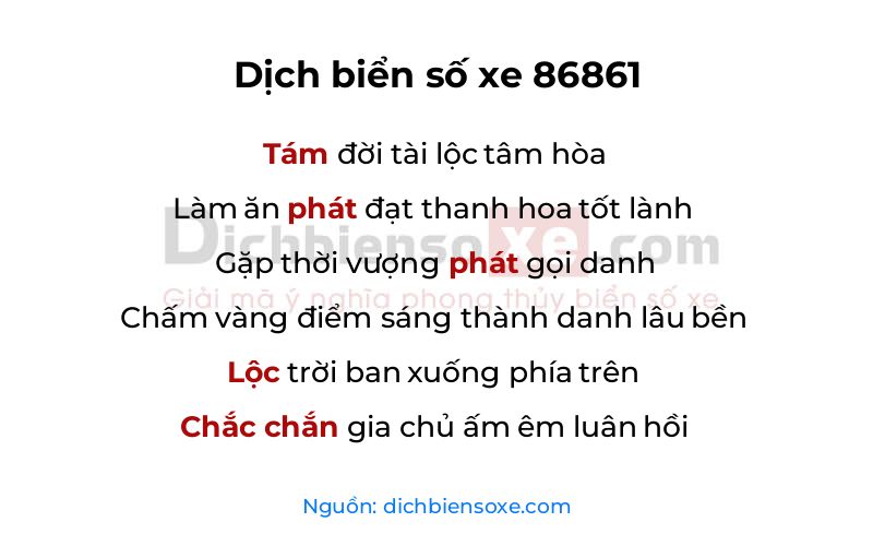 Dịch thơ biển số 86861