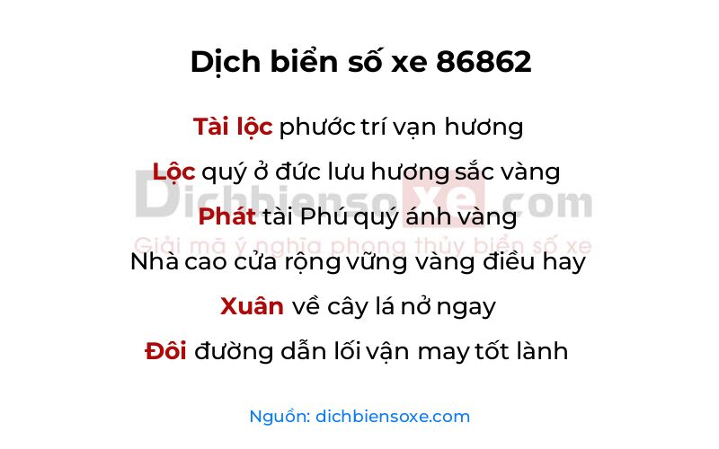 Dịch thơ biển số 86862