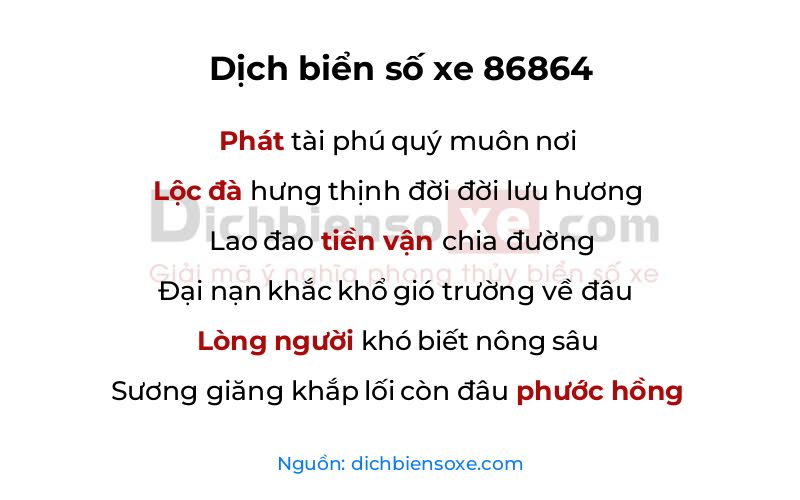 Dịch thơ biển số 86864