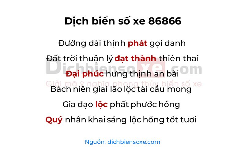 Dịch thơ biển số 86866