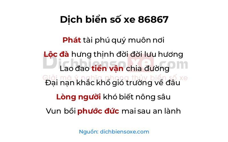 Dịch thơ biển số 86867