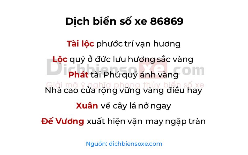 Dịch thơ biển số 86869