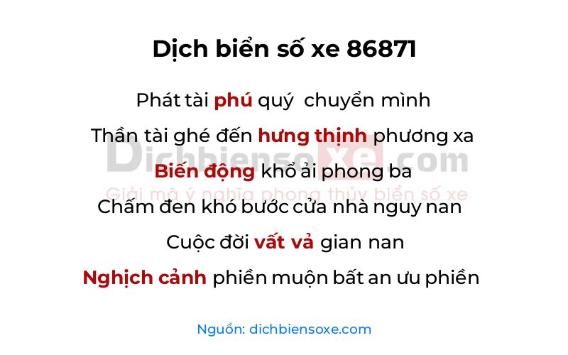 Dịch thơ biển số 86871