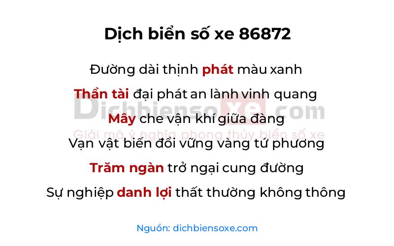 Dịch thơ biển số 86872