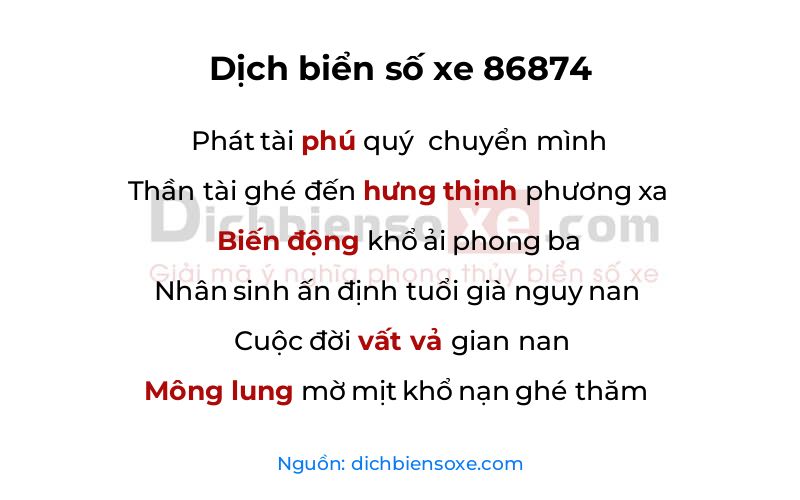 Dịch thơ biển số 86874
