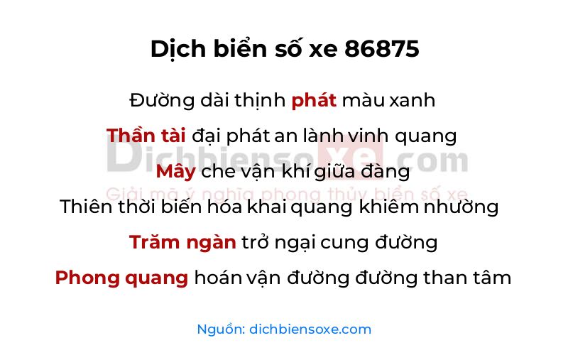 Dịch thơ biển số 86875