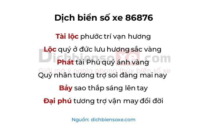 Dịch thơ biển số 86876
