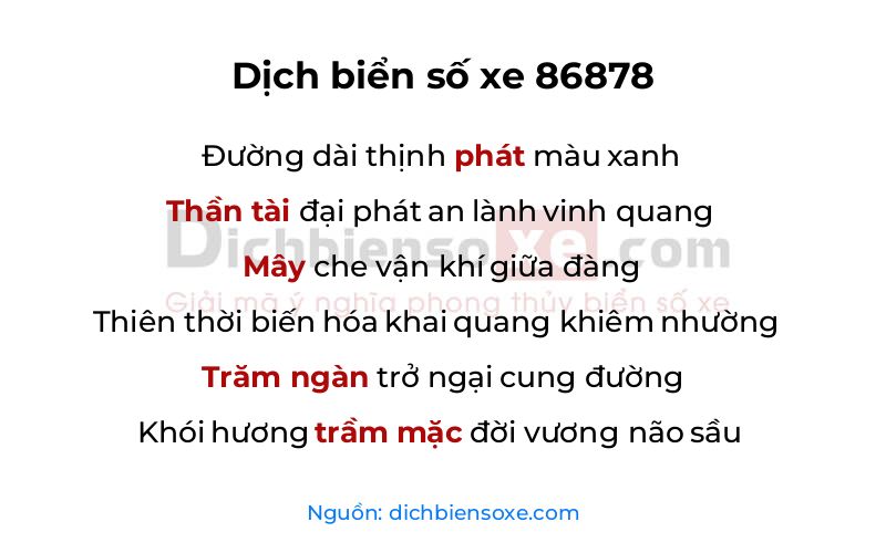 Dịch thơ biển số 86878
