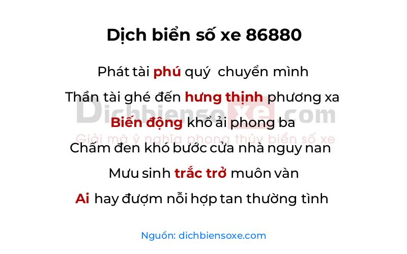 Dịch thơ biển số 86880