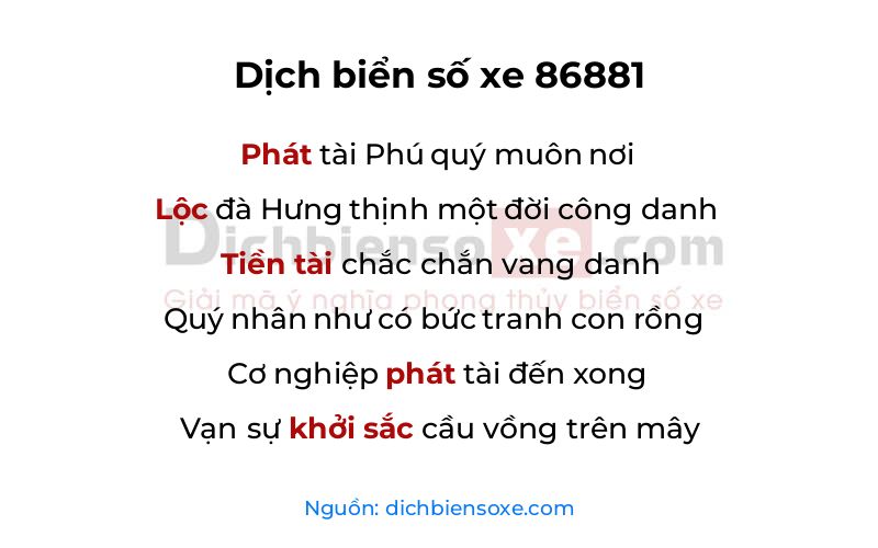 Dịch thơ biển số 86881