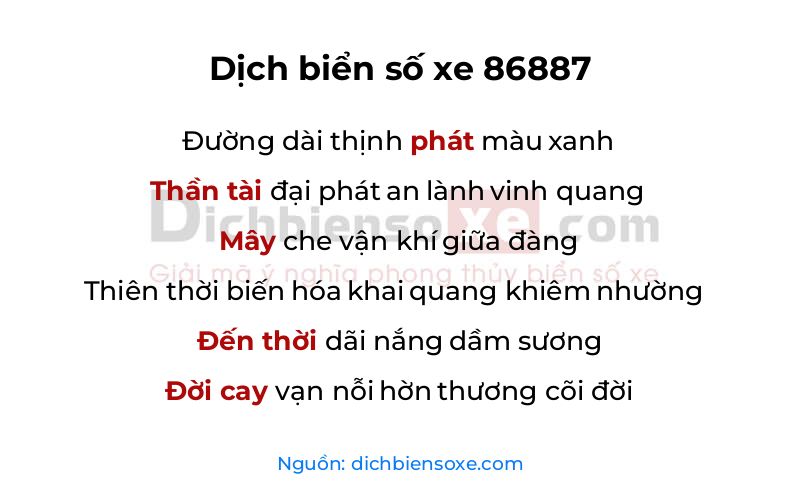 Dịch thơ biển số 86887