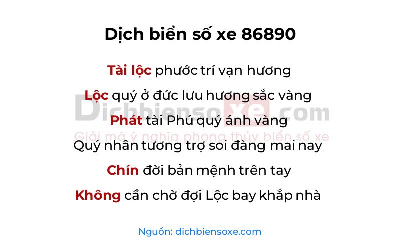 Dịch thơ biển số 86890