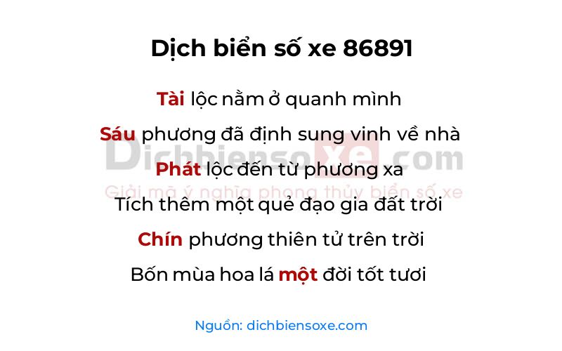 Dịch thơ biển số 86891